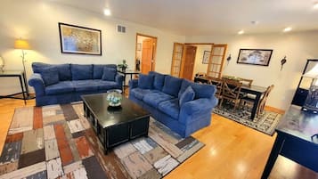 Smart TV, chimenea, reproductor de DVD y libros