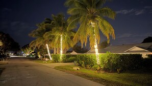 A residential street at night with palm trees and houses. - Hot Tub, Salt Air & Sunsets Your Naples Beach Retreat (Naples)