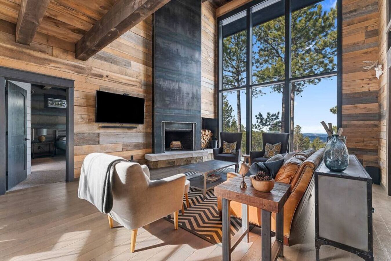 Televisión y chimenea 