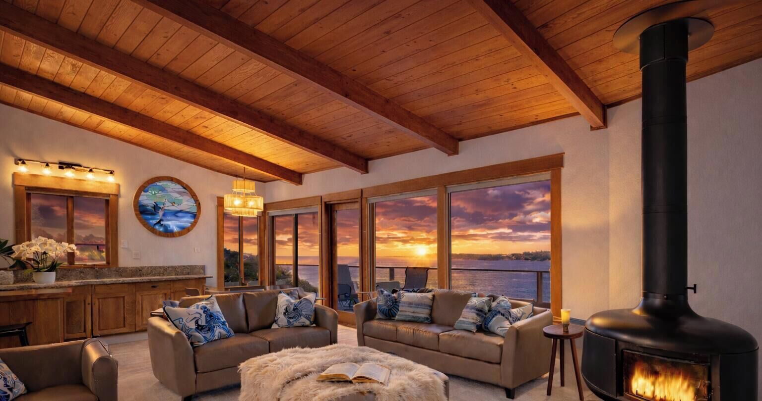 TV connectée, cheminée, livres