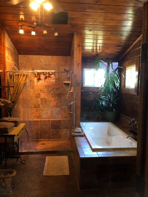 Bathtub, hair dryer, towels, soap - Beautifully appointed log cabin features mountain views, river, trails, WiFi (Luray)