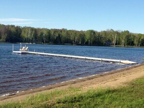 On the beach, sun-loungers