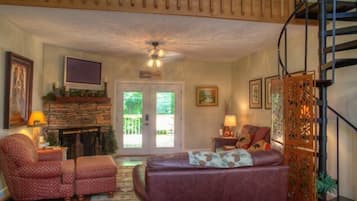 Smart TV, fireplace, DVD player, video library