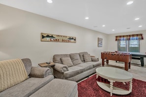 TV, fireplace, video games, DVD player