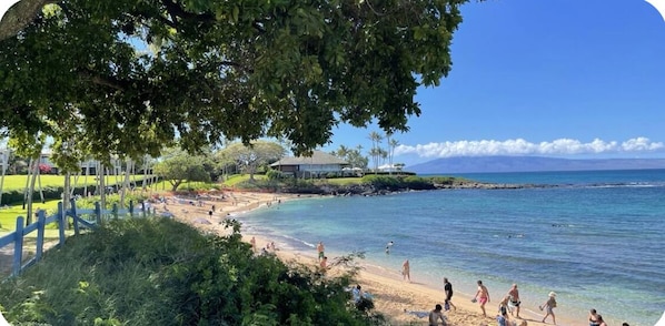 Nära stranden, solstolar och strandhanddukar