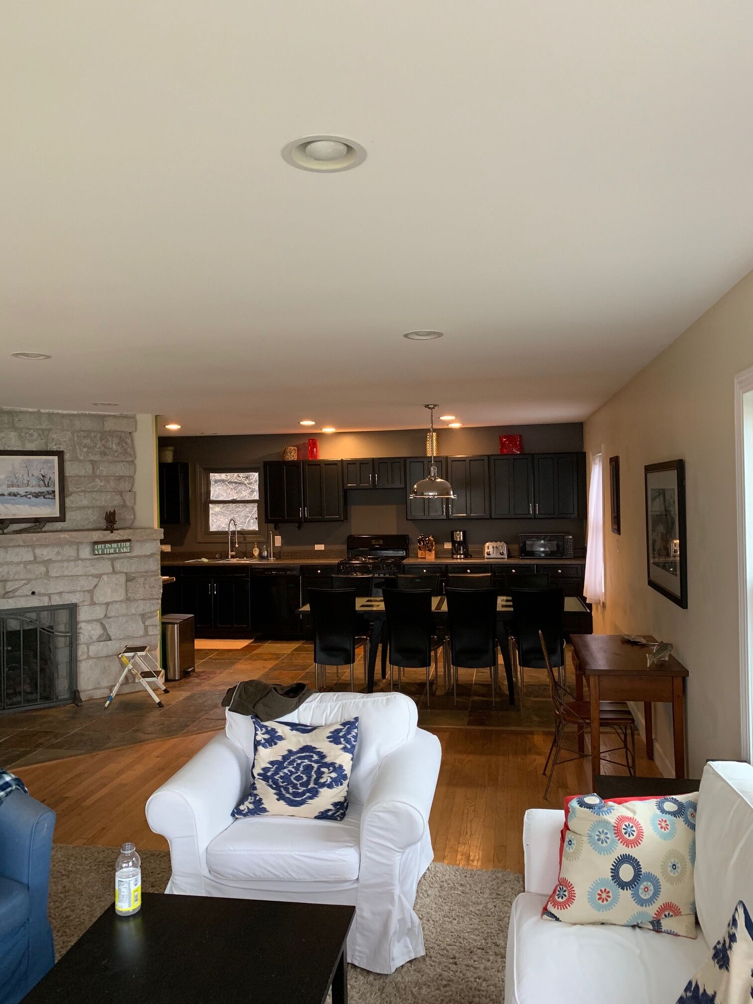 View from living room into the kitchen area