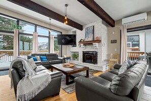 TV, fireplace