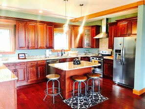 Fridge, microwave, oven, stovetop - Beautiful New 5-bedroom Home Near Skiing, Hiking, Golf, Weddings, Lake, Foliage (Chittenden)