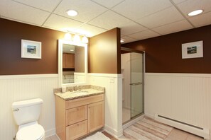 Combined shower/bathtub, hair dryer, towels, toilet paper - Glenn Retreat by the Lake (Fennville)