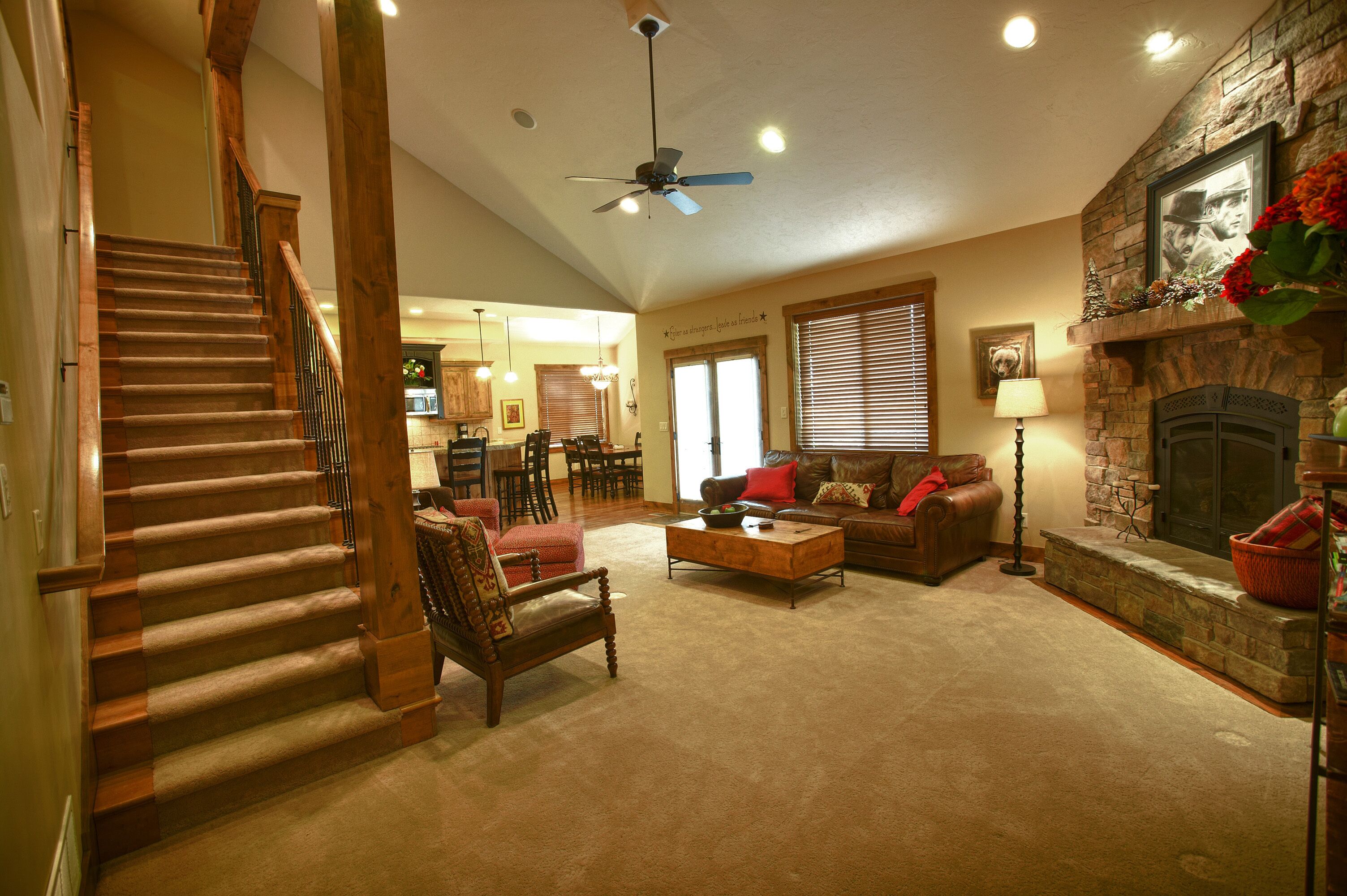 Smart TV, fireplace, DVD player, foosball