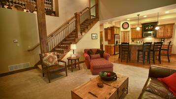 Smart TV, fireplace, DVD player, foosball