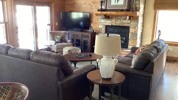 Smart TV, fireplace, video games, DVD player