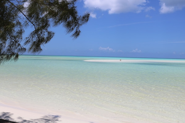 On the beach, sun-loungers, beach towels