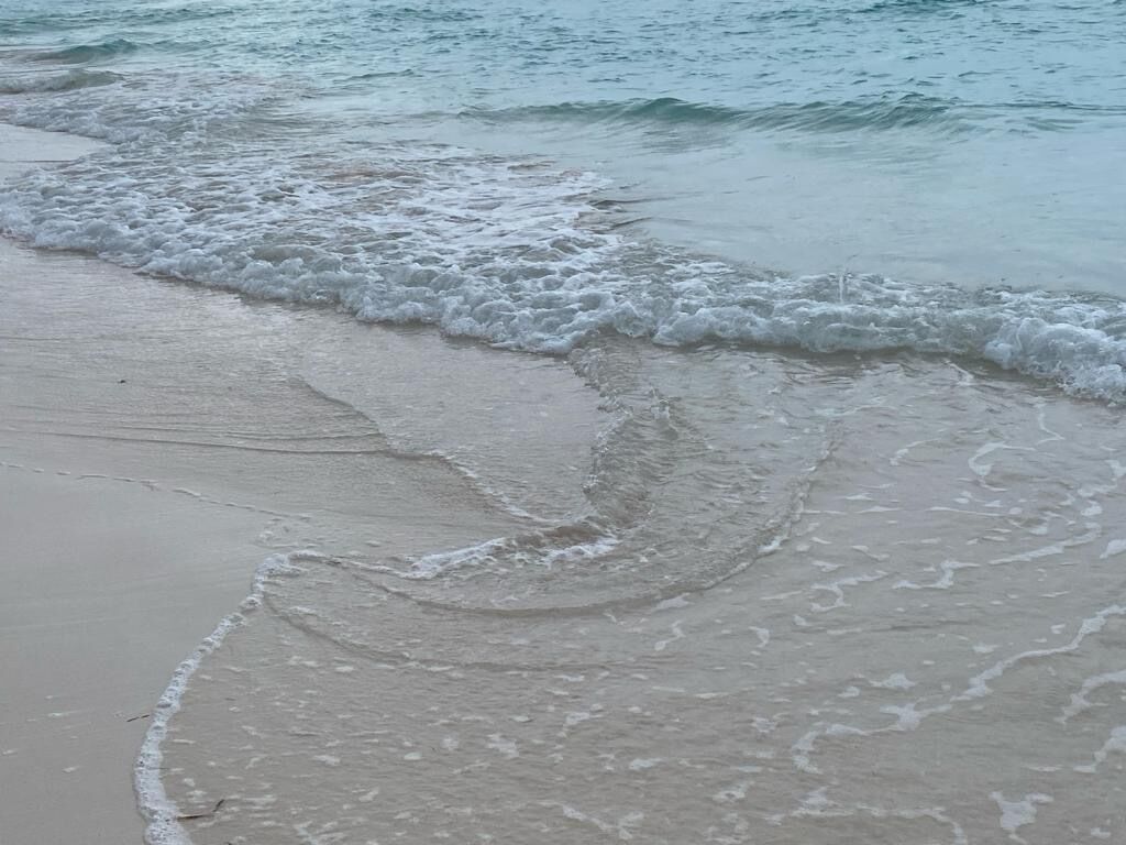 Une plage où les vagues douces viennent lécher le rivage.
