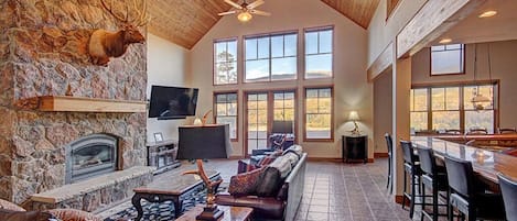 Smart TV, fireplace, DVD player, books