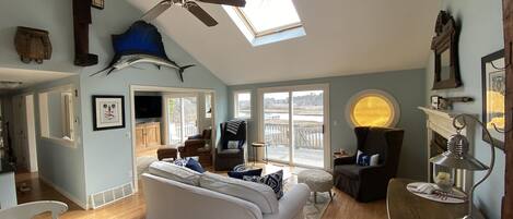 Smart TV, chimenea, reproductor de DVD y libros