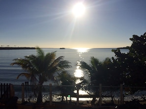 On the beach, sun-loungers, beach towels