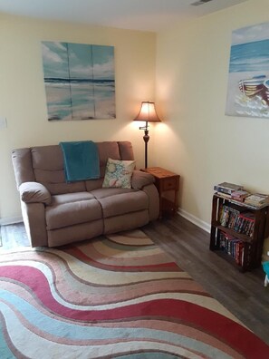 Smart TV, DVD player, books, video library