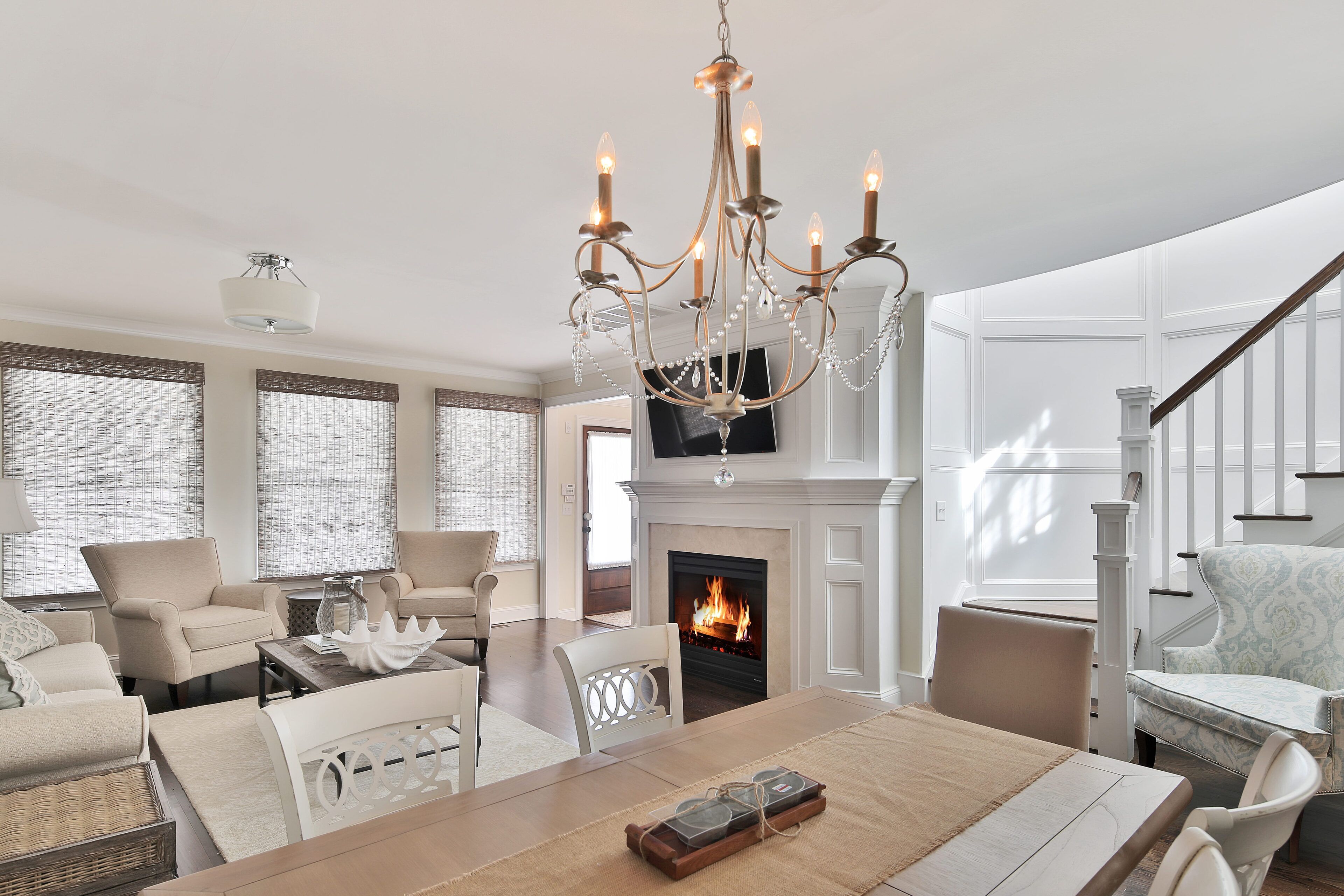View of the open dining room into living room