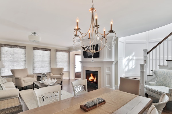 View of the open dining room into living room