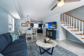Smart TV, DVD player, books, music library