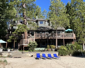 Mid-summer view from the dock toward beach & all three levels of the house.