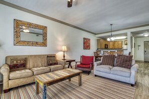 Smart TV, fireplace, DVD player, video library