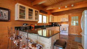 Microwave, dishwasher, coffee/tea maker, cookware/dishes/utensils