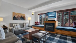 Smart TV, fireplace, DVD player