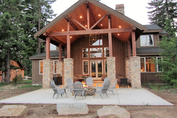 Large patio, covered and uncovered with large gas fire pit