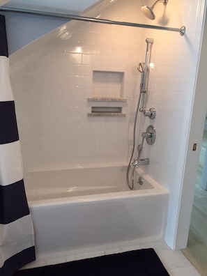 Combined shower/tub, hair dryer