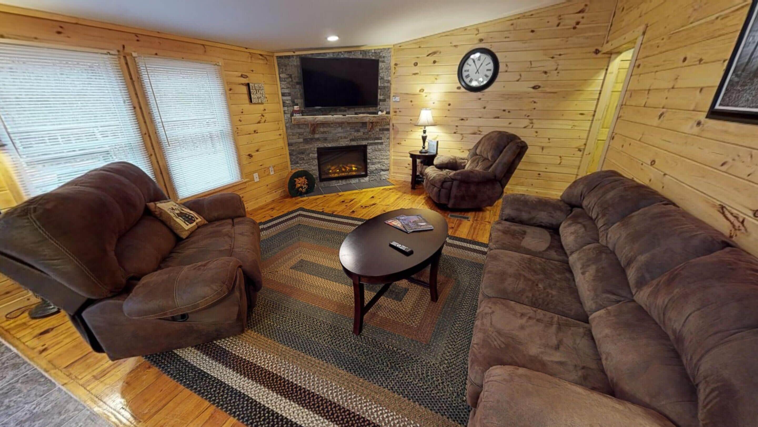 Smart TV, fireplace, DVD player, books