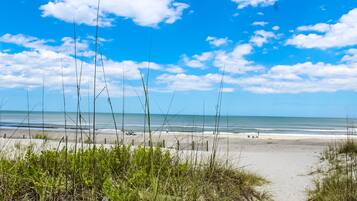 Plage, chaises longues, serviettes de plage