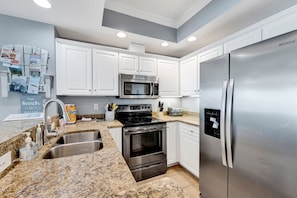 Fridge, microwave, oven, stovetop - Beachfront Condo with Oversized Balcony & Gulf Views! Hot Tub-In/Out Pool (Gulf Shores)