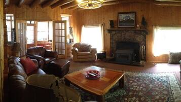 TV, fireplace, DVD player, books