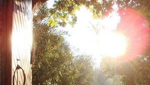 Kivipolku johtaa puiseen rakennukseen, jonka edessä on metallinen portti.