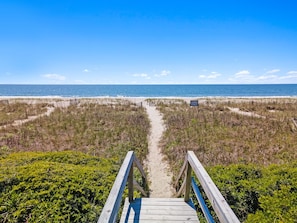 On the beach, sun loungers, beach towels - "Tides a Wastin' " Private Pool w/Opt Heat, Hot Tub, Tiki Bar, Elevator (Holden Beach)