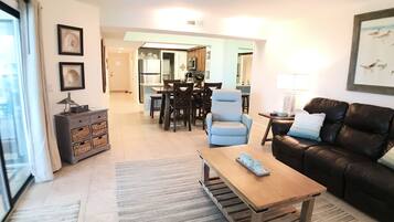 Smart TV, DVD player, video library, stereo