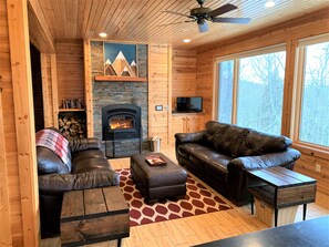 Smart TV, fireplace, video games, DVD player