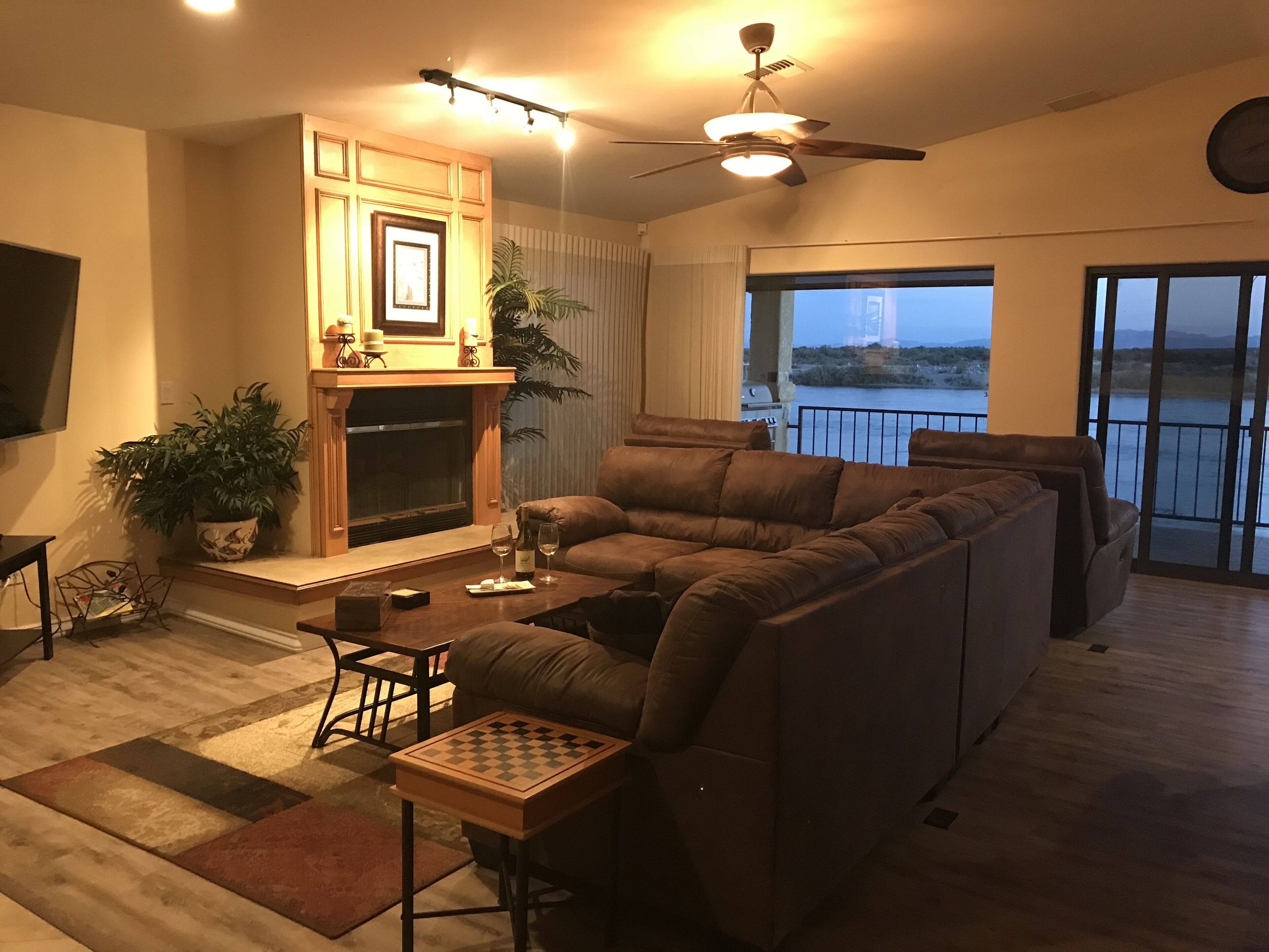 Riverfront w/lawn, jet ski dock, and boat dock.  Views and spectacular Sunsets!