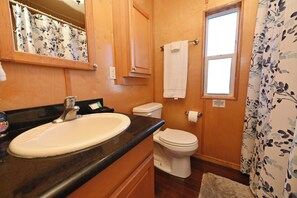 Regadera, secadora de cabello, toallas, jabón 