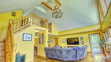 Smart TV, fireplace, video games, DVD player