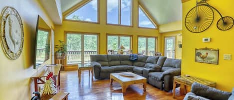 Smart TV, fireplace, video games, DVD player