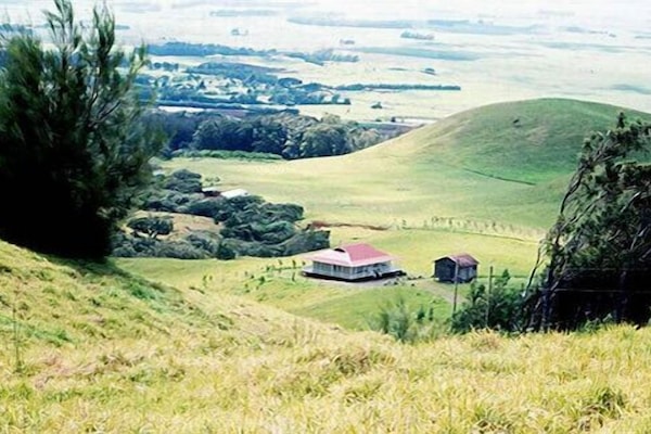 Aerial view of house and storage shed