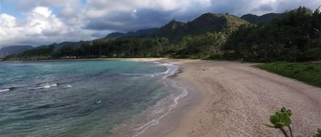 En la playa, camastros y toallas de playa