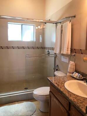 Ensemble douche/baignoire, sèche-cheveux, serviettes fournies