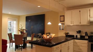 Fridge, microwave, dishwasher, coffee/tea maker