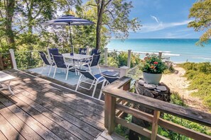 Outdoor dining - Direct Lake Michigan Beach Frontage with Sunset Views of the Manitou Islands!  (Lake Leelanau)