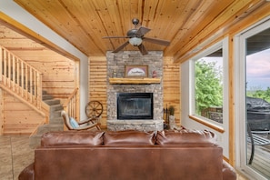 Second living room with wood burning fireplace