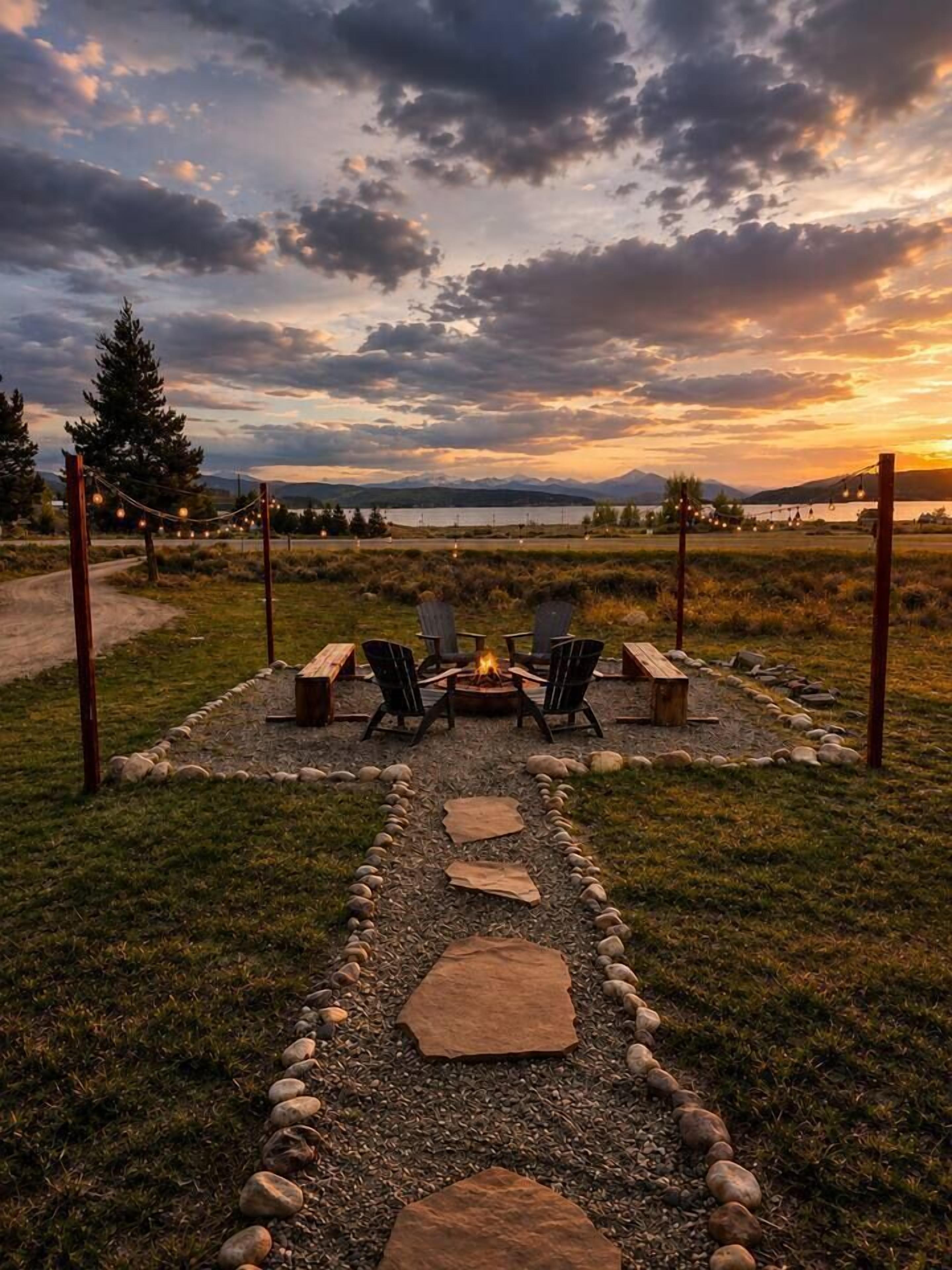 Outdoor firepit at sunset